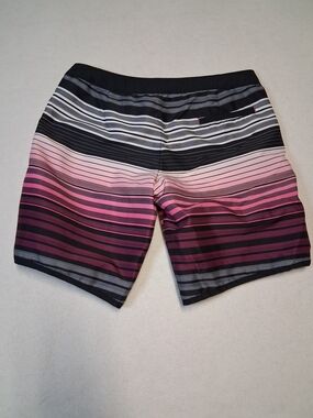 Hurley Black and Pink Striped Junior Women's Athletic Shorts